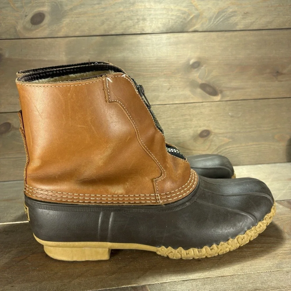 ll bean duck boots men size 10 shoes brown fleece lined winter waterproof boots